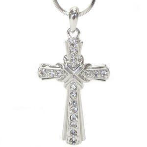 Elegant Style Women Crystal Stud Cross Pendant With Chain Necklace